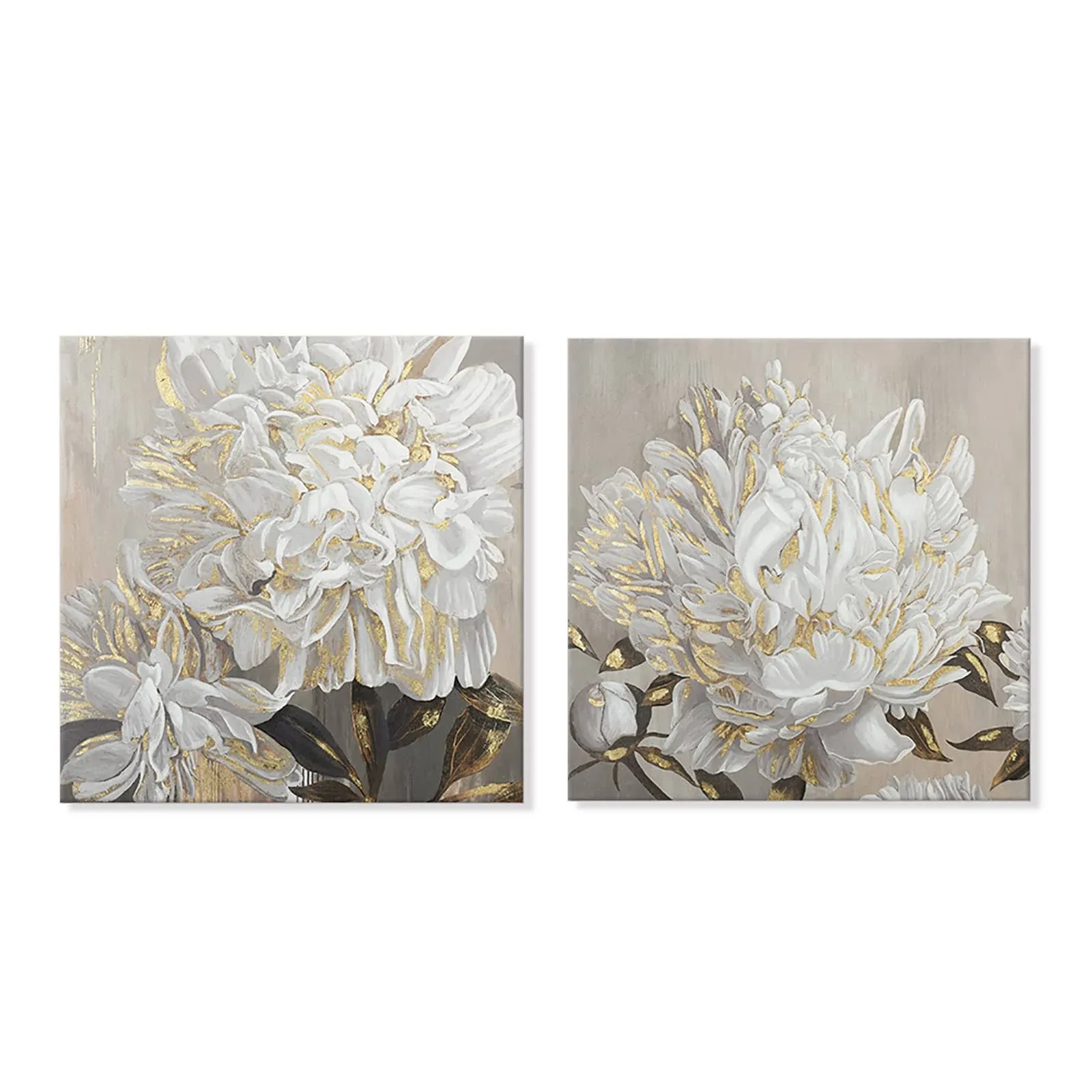 Goldfoilart Flower Wall Art Floral Decor Modern White Blooming Pictures with Gold Foil Paintings Framed Artwork for Living Room Bedroom Kitchen Decorations 24" x 24" x 2 Pcs