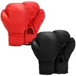 Micnaron 2 Pair Boxing Training Gloves, Punching Bag Gloves for Beginners & Kids, Shockproof Leather Sparring and Training Gloves Set, Black+Red