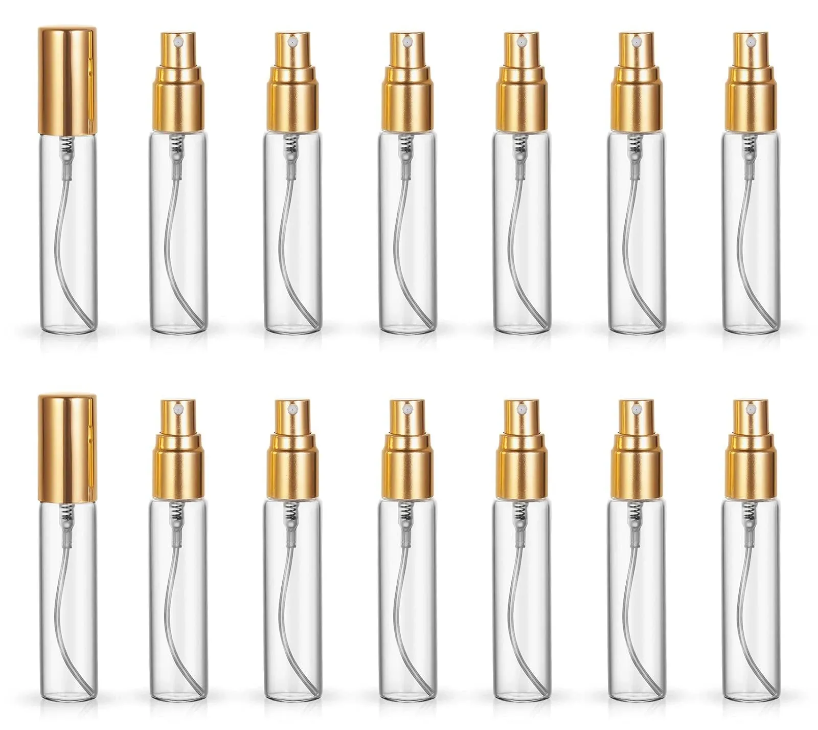 ZbFwmx 20 Pack Set 10ML Protable Refill Bulk Atomizer Spray Travel Perfume Bottle Hydrating Empty Bottle (Gold Caps)