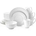 Mikasa Trellis 16 Piece Dinnerware Set, Service for 4, White and Mikasa Trellis Chip Resistant Set of 4 Pasta Bowls Set, 8-inch, 24 ounces, White