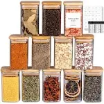 7oz 12Packs Glass Jars Set with Minimalist Spice Labels, Square Spice Jars wi...