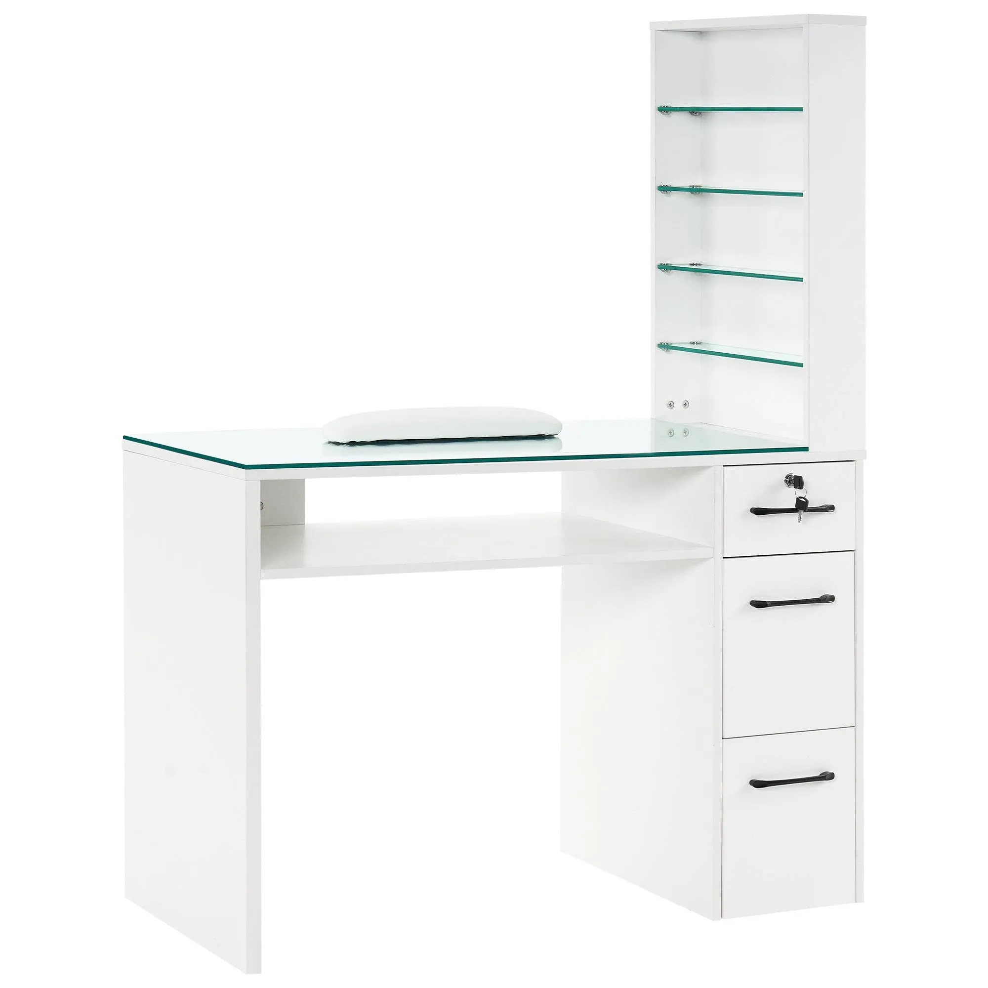 BarberPub Manicure Table with Drawers, Storage Shelves Spa Beauty Salon Station Nail Desk 2673 - White