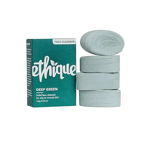 Ethique Deep Green - Deep Cleaning Solid Natural Face Cleanser for Oily to Balanced Skin -Vegan, Eco-Friendly- Zero-Waste, Plastic-Free, Cruelty-Free, 3.53 oz (Pack of 1: 4 Bars)