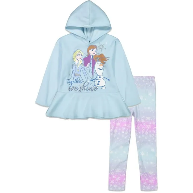 Disney Girls Frozen Olaf Princess Anna Queen Elsa Fleece Hoodie and Leggings Outfit Set to