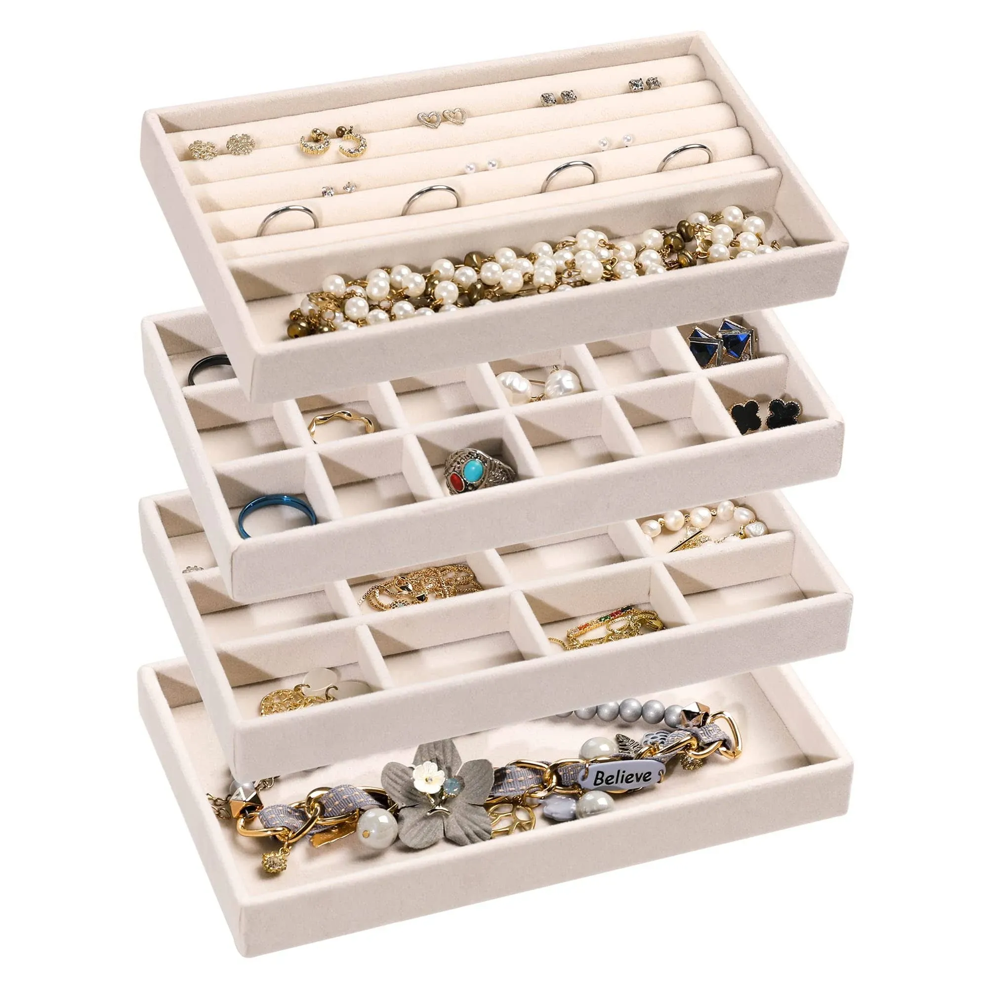 Foroo Stackable Velvet Jewelry Trays Organizer