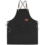 Mignongirl Crossback Apron with Pockets x2,Split Apron with Adjustable Straps,M-XXL (Beige)