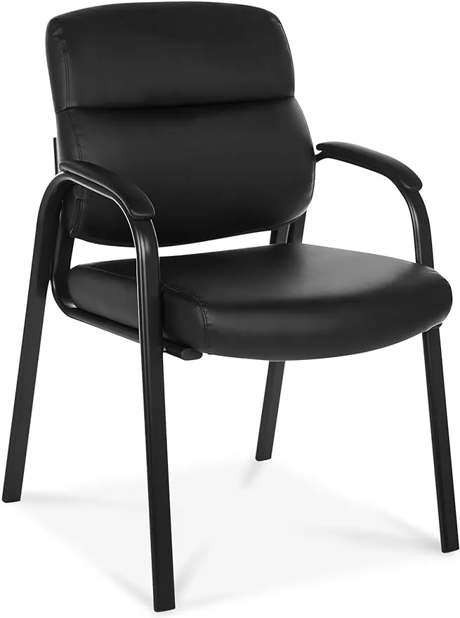 Oline Leather Guest Chair with Padded Arms, Reception Meeting Conference Waiting Room Lobby Home Desk Big and Tall Executive Office Chair, Black (2 Pack)