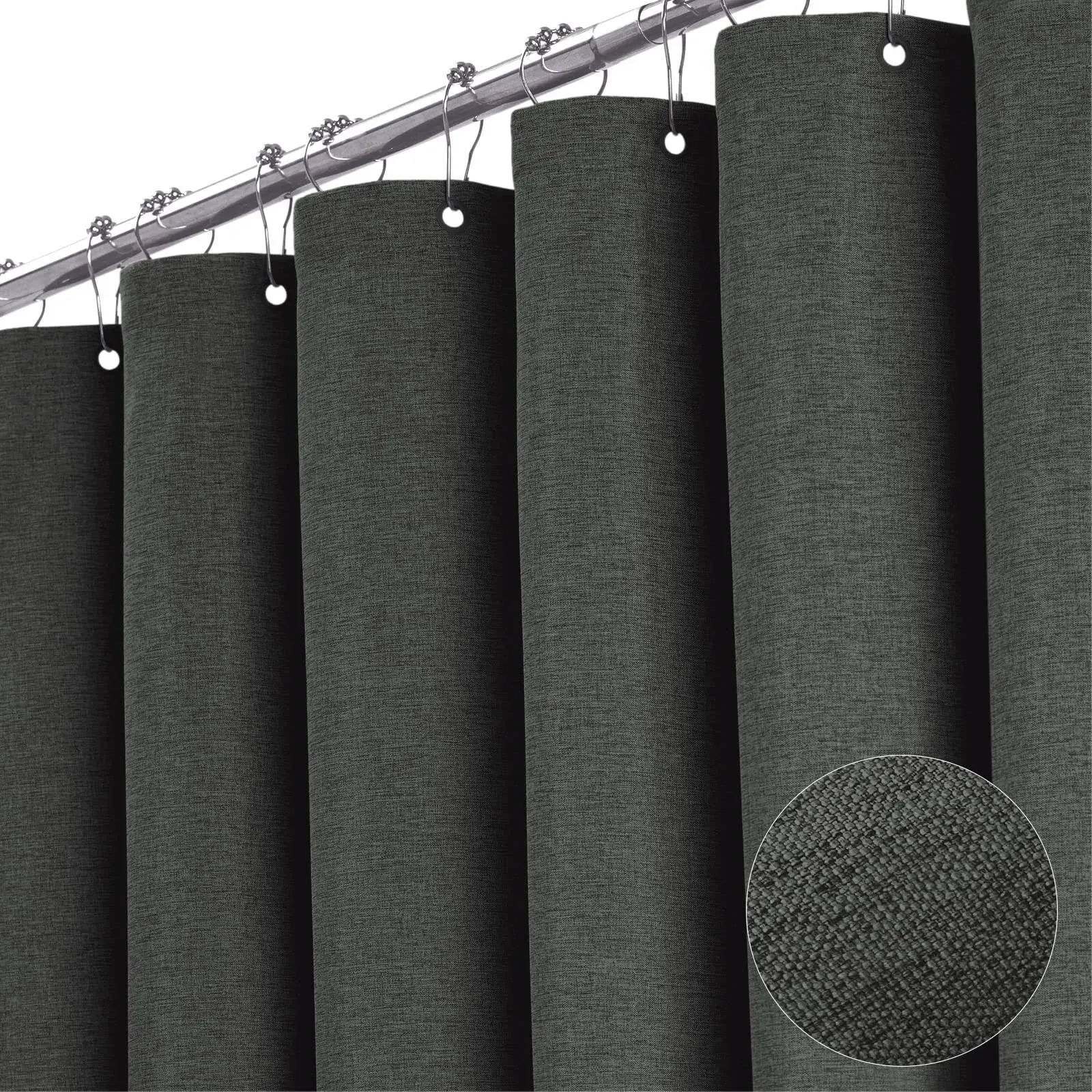 BTTN Extra Long Shower Curtain - 84 Inch Gray Linen Textured Heavy Duty Fabric Shower Curtain Set with 12 Hooks, Tall Luxury Simple Waterproof Cloth Shower Curtains for Bathroom, 72x84, Charcoal Grey