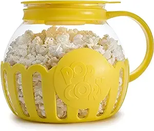 Ecolution Patented Micro-Pop Microwave Popcorn Popper with Temperature Safe Glass, 3-in-1 Lid Measures Kernels and Melts Butter, Made Without BPA, Dishwasher Safe, 3-Quart, Yellow