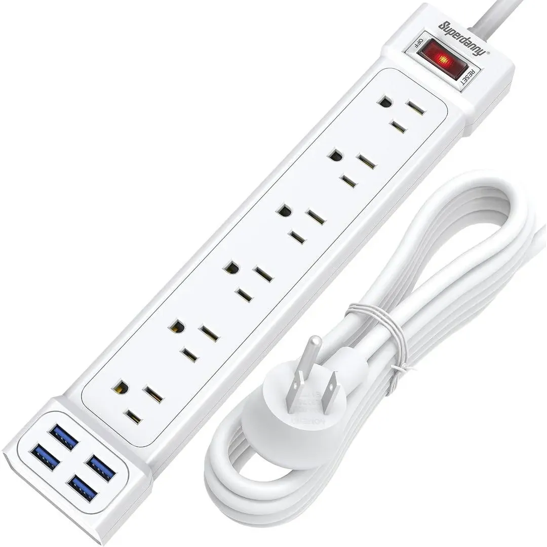 SUPERDANNY SD120103002 Power Strip Surge Protector Power Strip USB Ports 6 Outlet ...