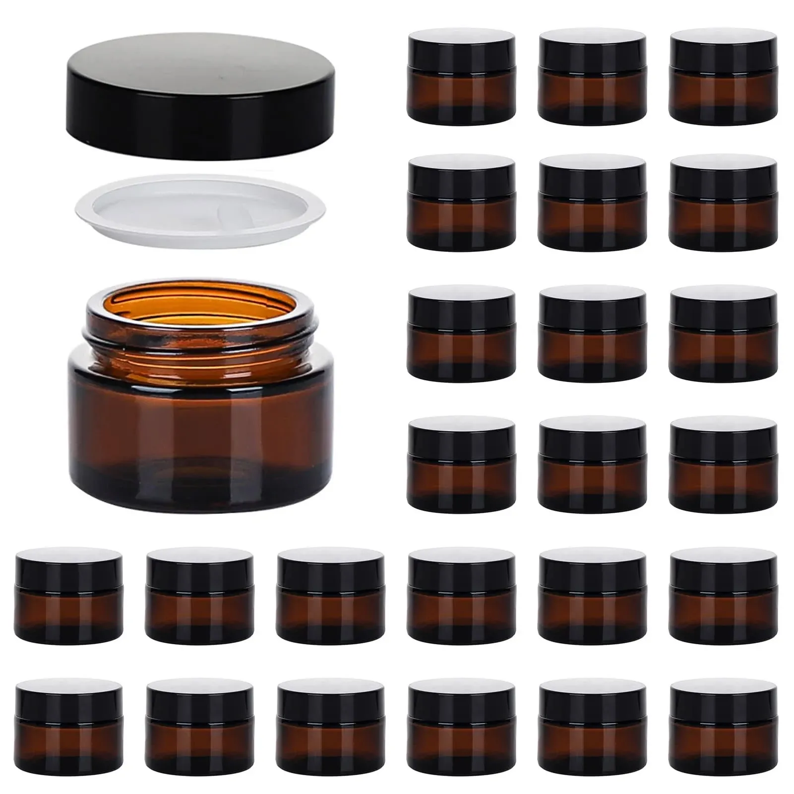 1oz Glass Jar with Lid, Hoa Kinh 30Pack Amber Round Containers Cosmetic 