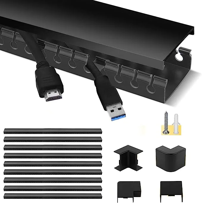 Cable Raceway Kit, Stageek Cable Management System Open Slot Wiring Raceway Duct with Cover, On-Wall Concealer Organizer for Cable Pass to Hide Wires Cords for TVs, Computers - 9x15.4inch, Black