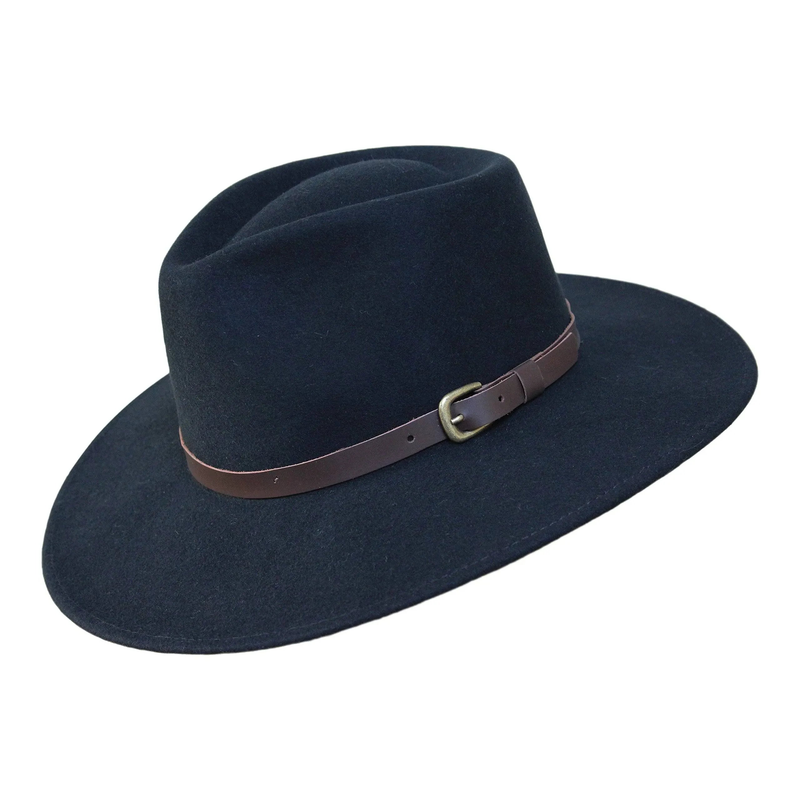 B&S Premium Lewis - Wide Brim Fedora Hat - 100% Wool Felt - Water Resistant - Leather Band