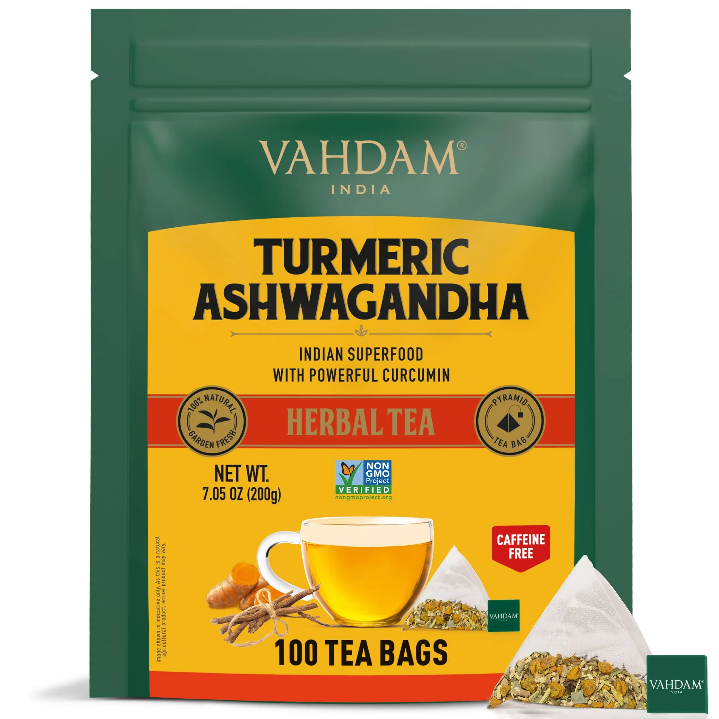 VAHDAM Organic Turmeric Ashwagandha Tea Bags 100 pcs | 