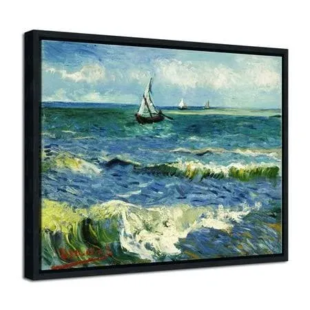 Wieco Art Black Framed Seascape at Saintes Maries-by Vincent Van Gogh, Size: 16x12(Framed)