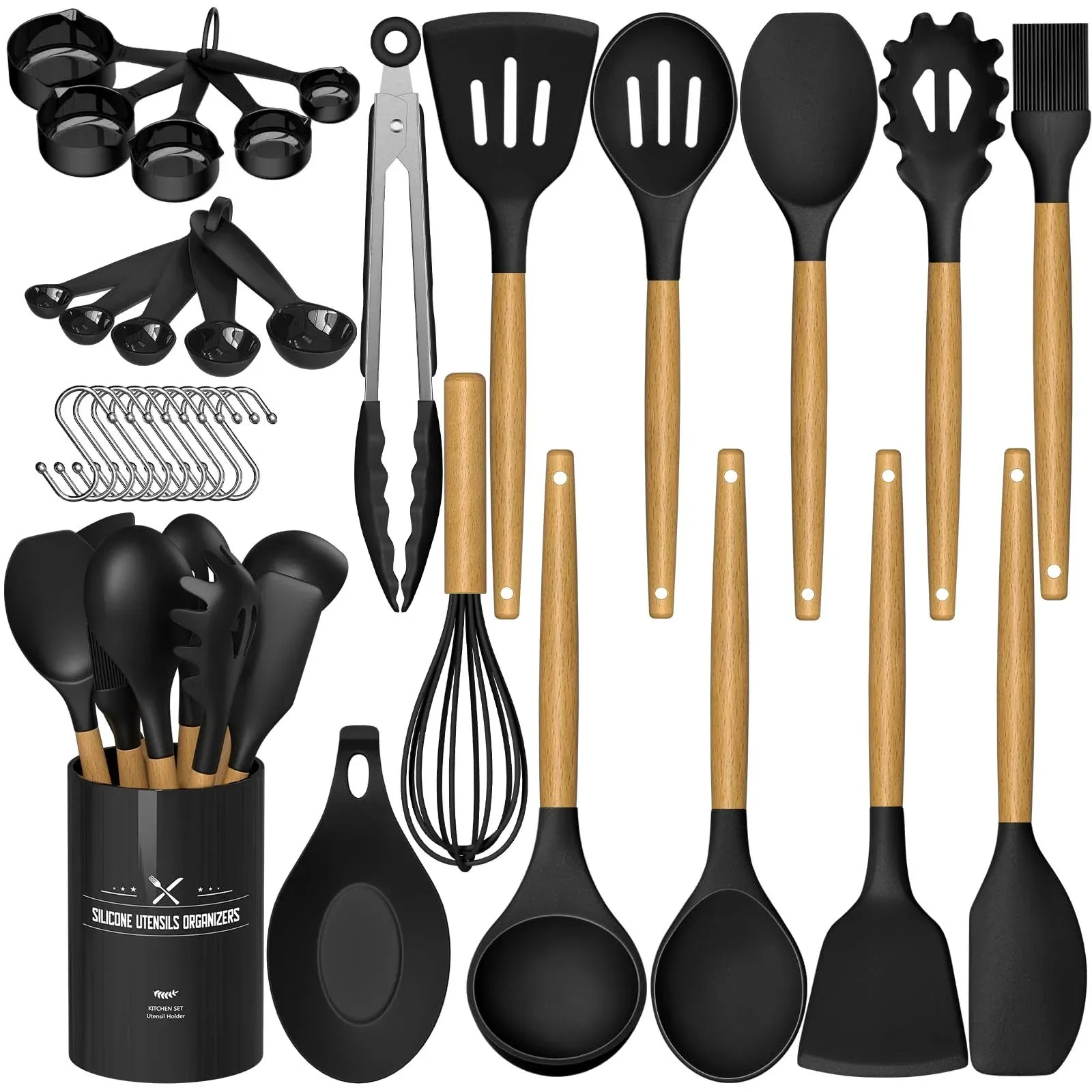 33 Pcs Silicone Cooking Utensils Set, Non-Stick, Heat Resistance (Black)