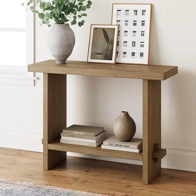 Nathan James Virgo Farmhouse Light Brown Console Accent Table for Entryway and Living Room