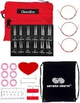 ChiaoGoo Twist Red Lace Shorties 2 & 3-Inch Small Red 7230-M Interchangeable Knitting Needle Set, 12-Pair Sizes US 0, 1, 1.5, 2, 2.5, 3, Stainless Steel, 3 Cords with 1 Project Bag