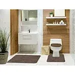 Tobin 3 Piece Bathroom Rug Set, Bath Mat, Contour Rug, Toilet Seat Lid Cover, Non-Slip Rubber Back, Floor Mats, Water Absorbent, Low Pile- Taupe