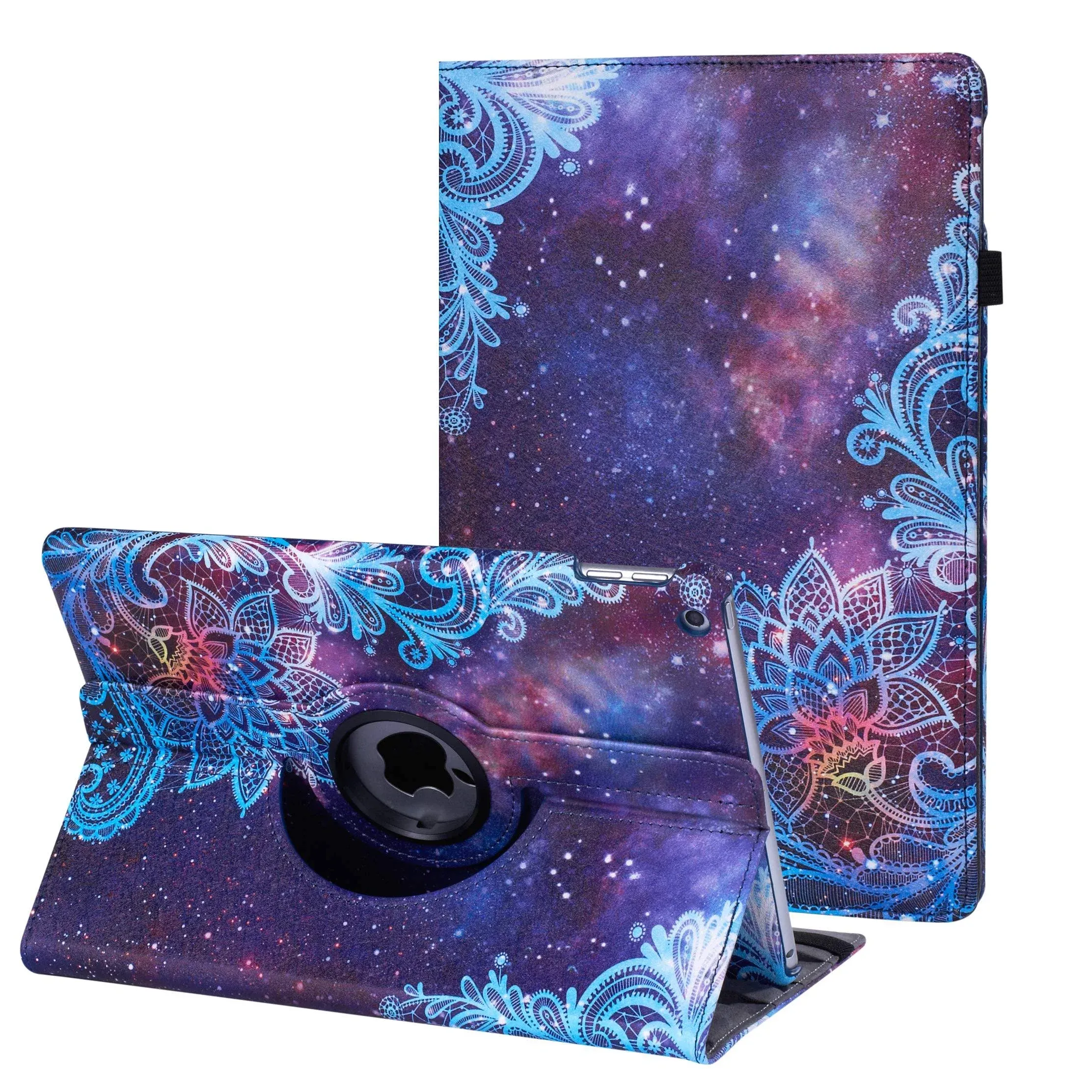 iPad Case Fit 2018/2017 iPad 9.7 6th/5th Generation - 360 Degree Rotating iPad Air Case Cover with Auto Wake/Sleep Compatible with Apple iPad 9.7 Inch 2018/2017 (Galaxy Flowers)