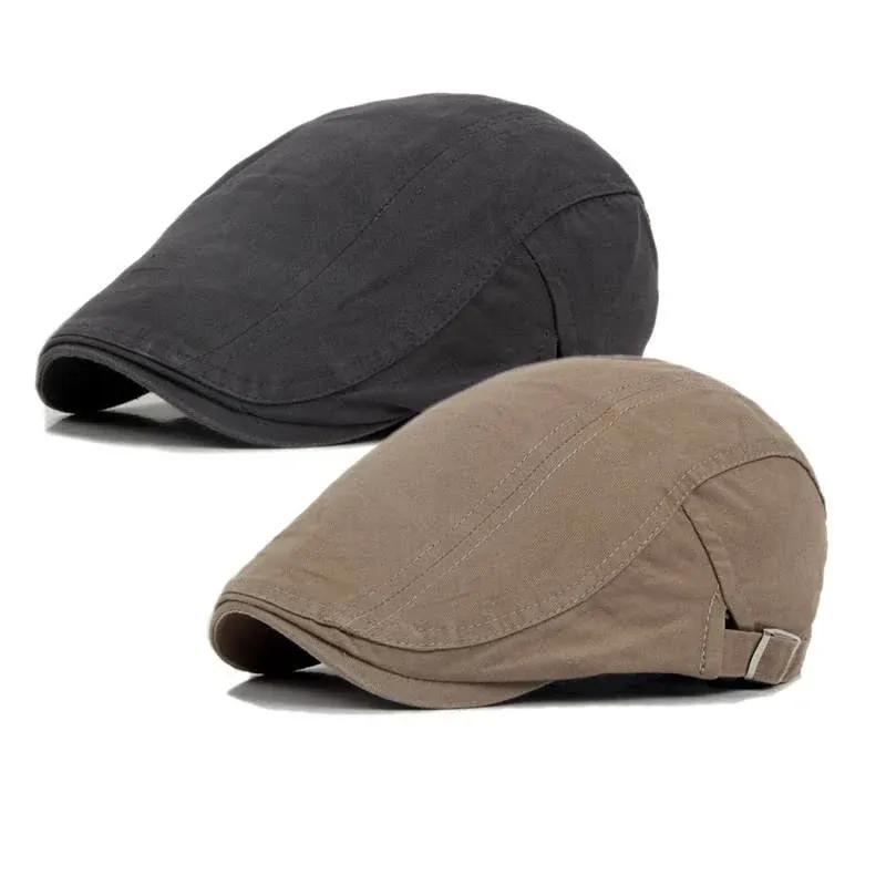 Qossi 2 Pack Newsboy Hats for Men Flat Cap Cotton Adjustable Breathable Irish Ca