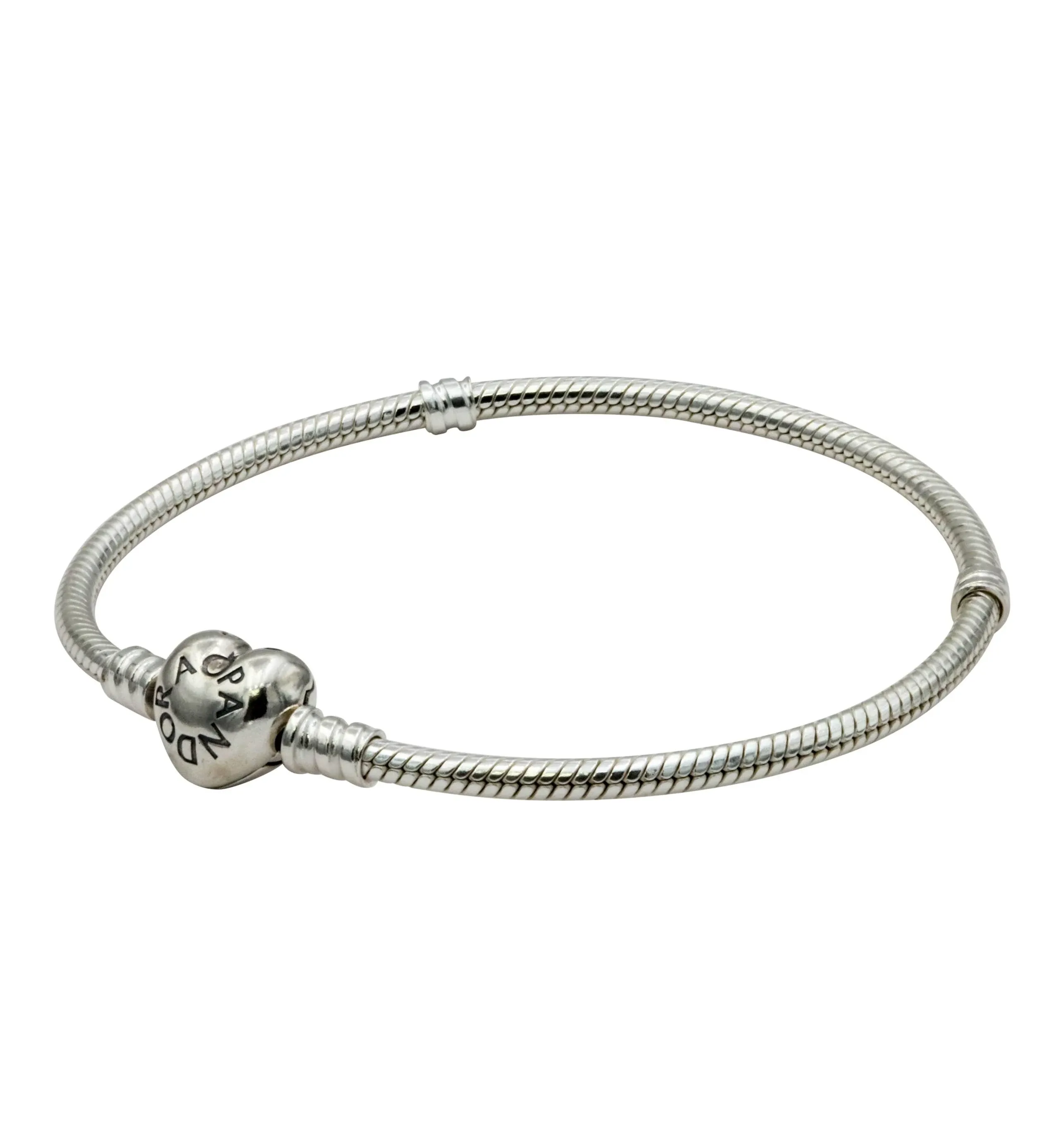 Pandora Sterling Silver Bracelet w/ Heart Clasp, 19cm