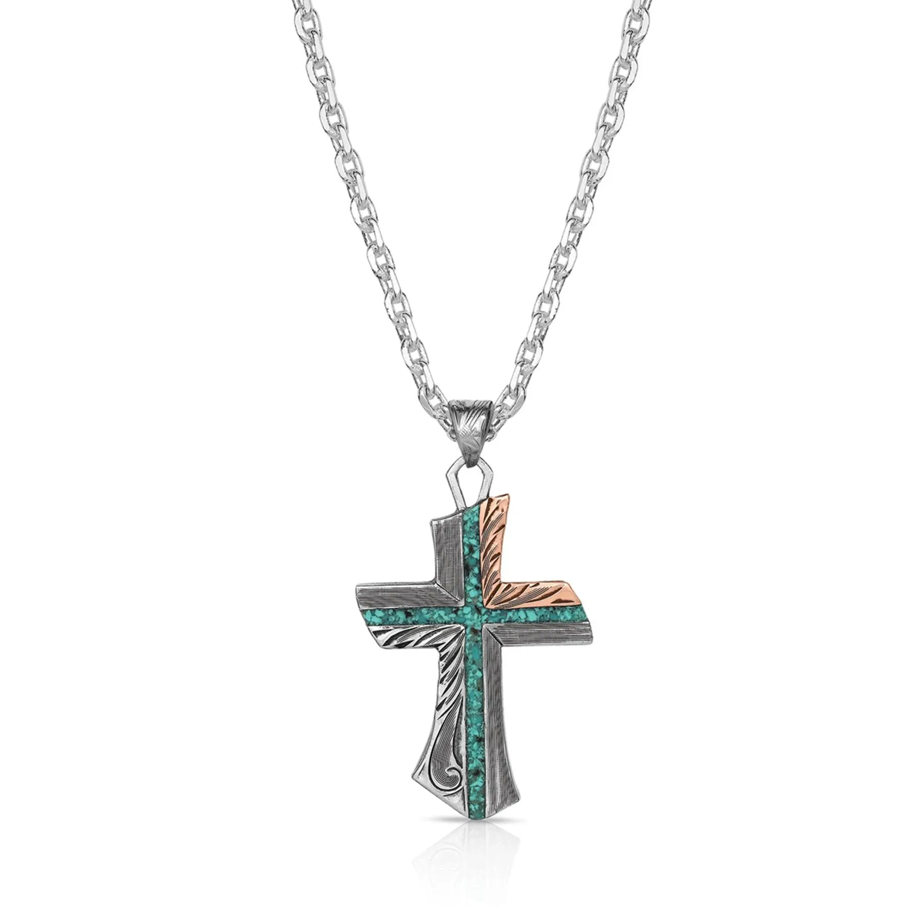 Montana Silversmiths Men's Inner Light Turquoise Cross Necklace