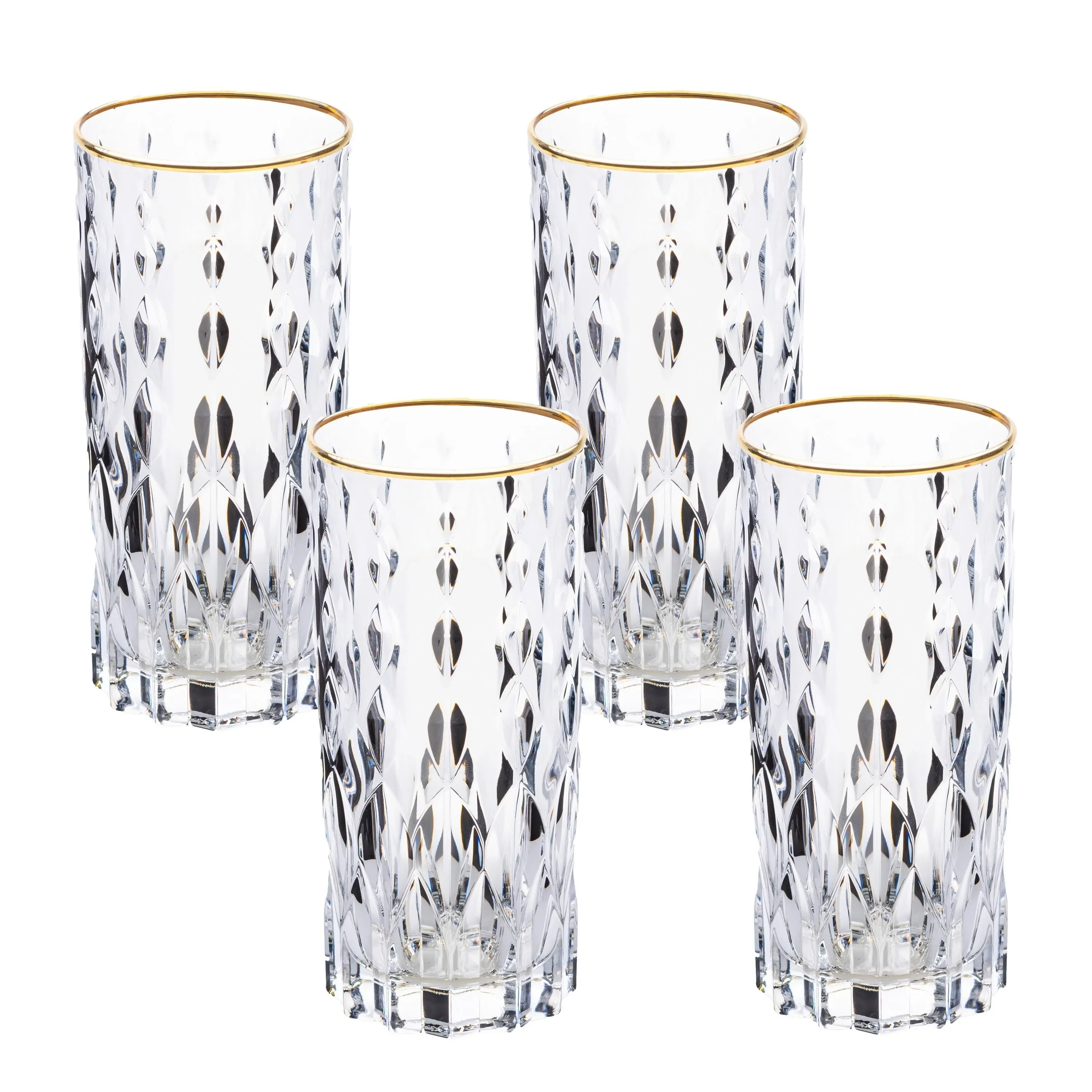 Lorren Home Trends Marilyn Gold High Ball Tumblers, Set of 4