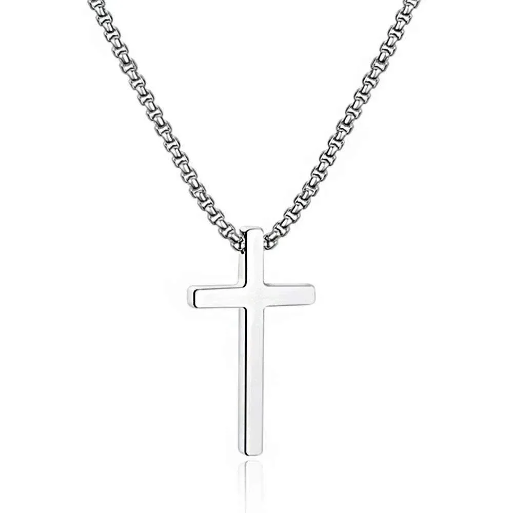 M MOOHAM Stainless Steel Cross Pendant Necklaces for Men Women Pendant Chain ...