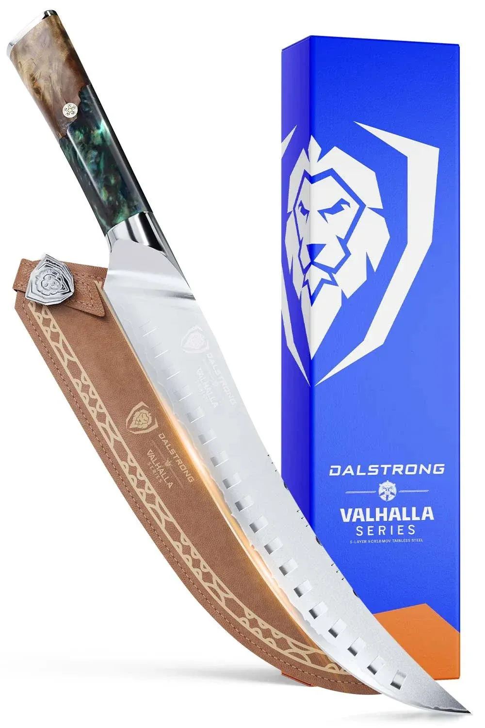 Dalstrong Butcher Knife - 10 inch - Valhalla Series - 9CR18MOV HC Steel Kitchen Knife - Celestial Resin & Wood Handle - Razor Sharp Breaking Knife - Heavy Duty - BBQ Meat Slicer - w/Leather Sheath