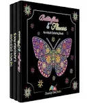 Adult Coloring Books Set 3 Pack – Landmarks, Henna Butterflies, and Flowers NEW