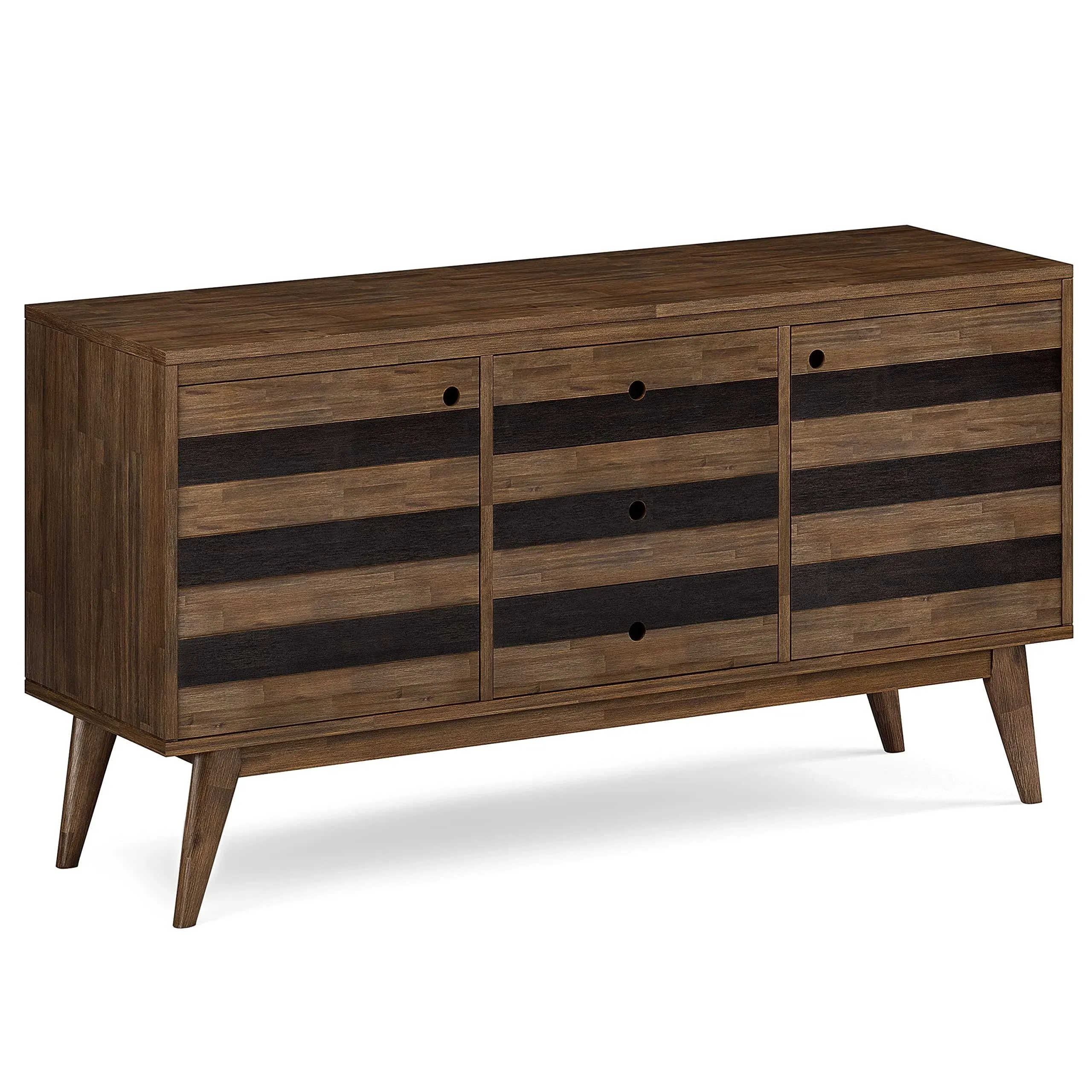 SIMPLIHOME Clarkson Solid Acacia Wood 60 Inch Wide Mid Century Sideboard Buffet in Rustic Natural Aged Brown, for The Dining Room and Kitchen