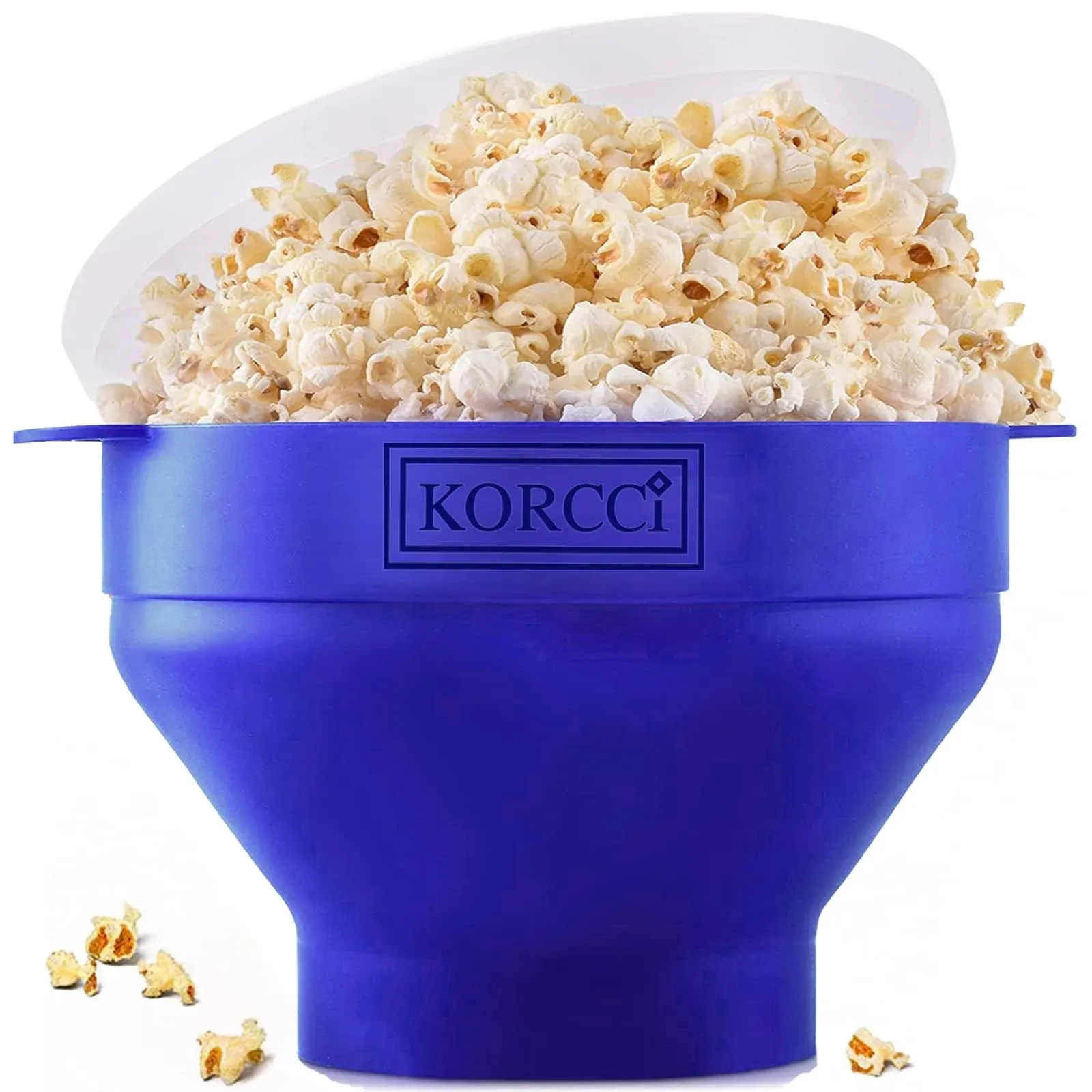 The Original Korcci Microwaveable Silicone Popcorn Popper, Microwave Popcorn Popper, Collapsible Microwave Popcorn Maker Bowl, No Oil Required, Use In Microwave, Dishwasher Safe (Blue)