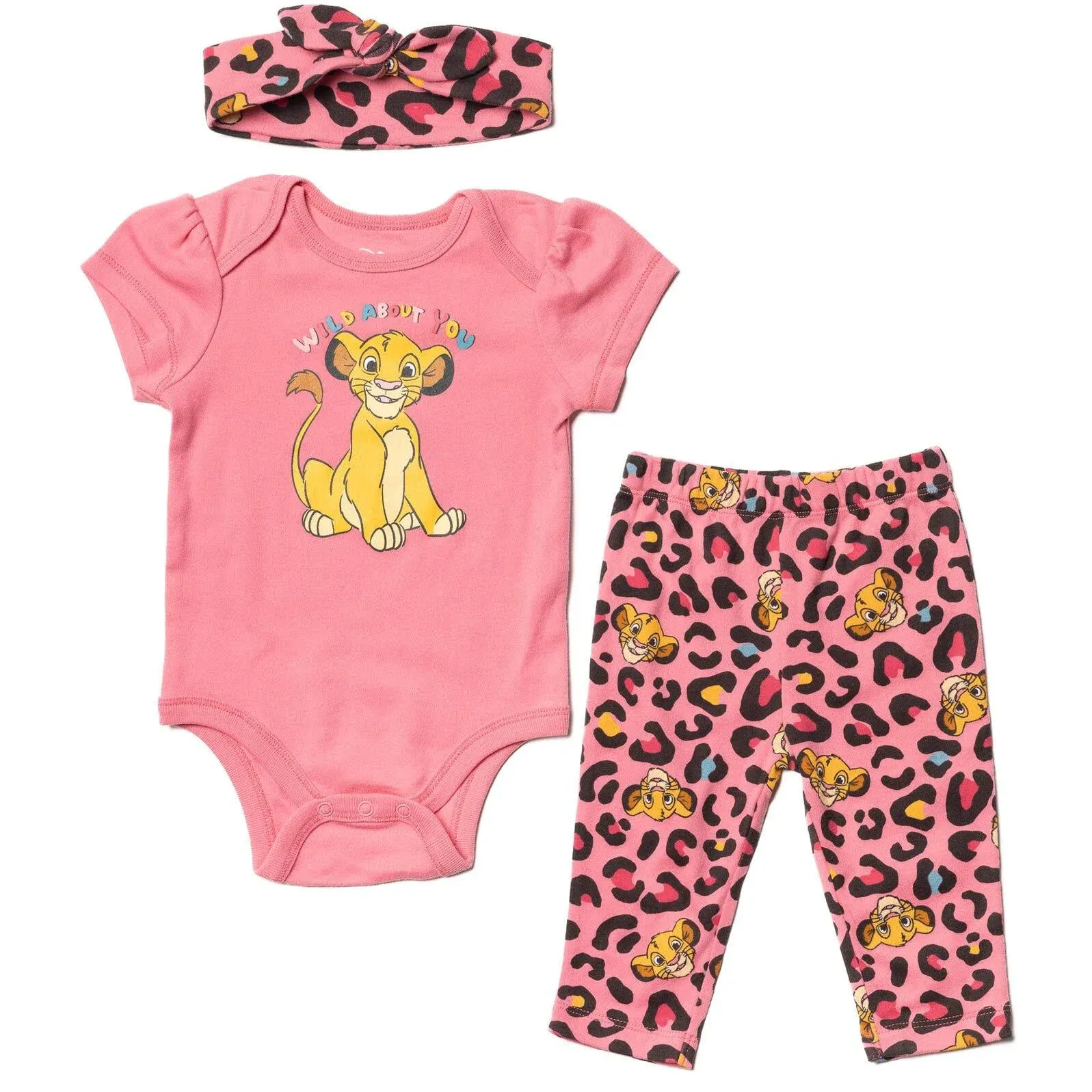 Disney Lion King Simba Newborn Baby Girls 3 Piece Outfit Set: Cuddly Bodysuit ...