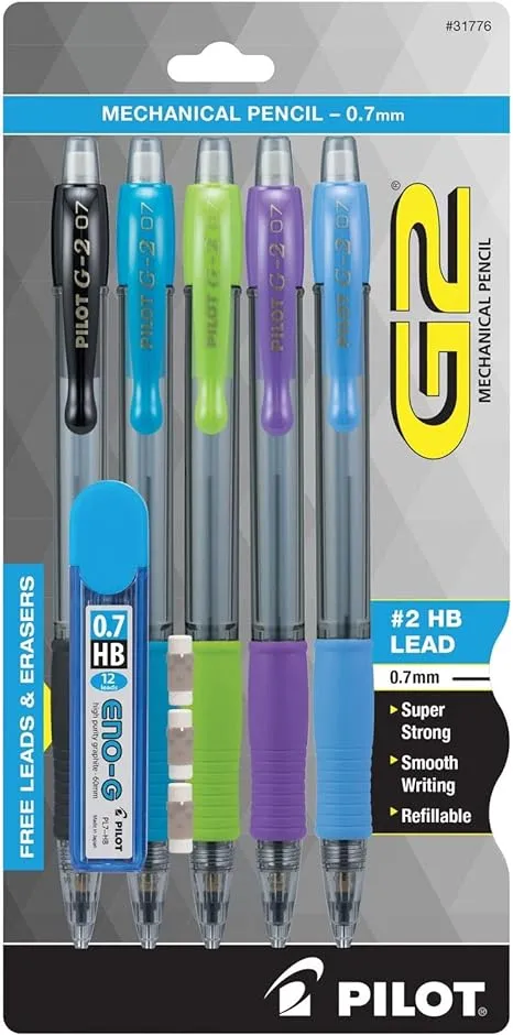 Pilot 31776 G-2 Mechanical Pencil, 0.7mm, Assorted, 5/Pack