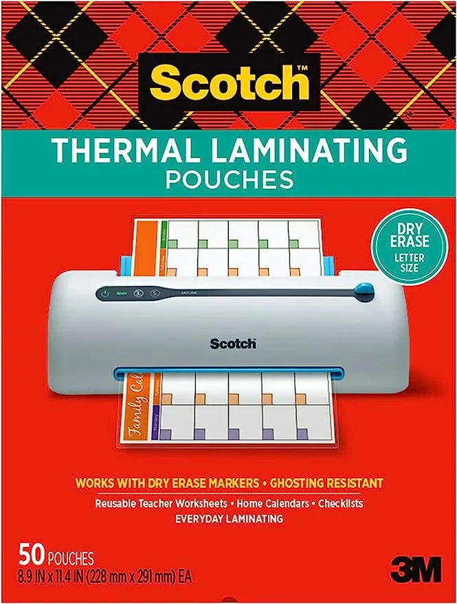 Scotch® Thermal Laminating Pouches, Letter Size, 3 Mil, 50/Pack (TP3854-50DE)