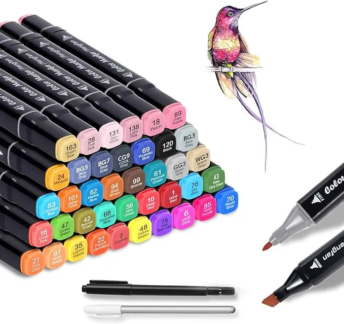 Art Markers,Markers for Adult Coloring Books No Bleeding,40 Colors Dual Tip Alcohol Markers Brush Tip,Give 1 White Highlighter,1 Tracing Pen,Anime Coloring Sketch Illustrations (Black Pen Container)