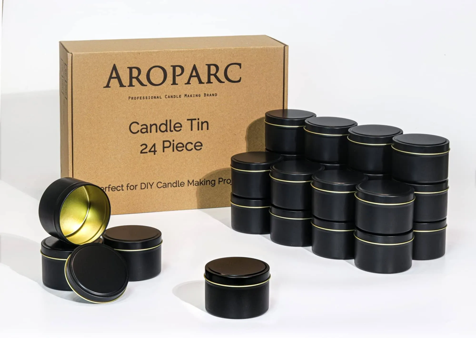 Aroparc Candle Tin 24 Piece, 8oz, Candle Containers for Candle Making - Black