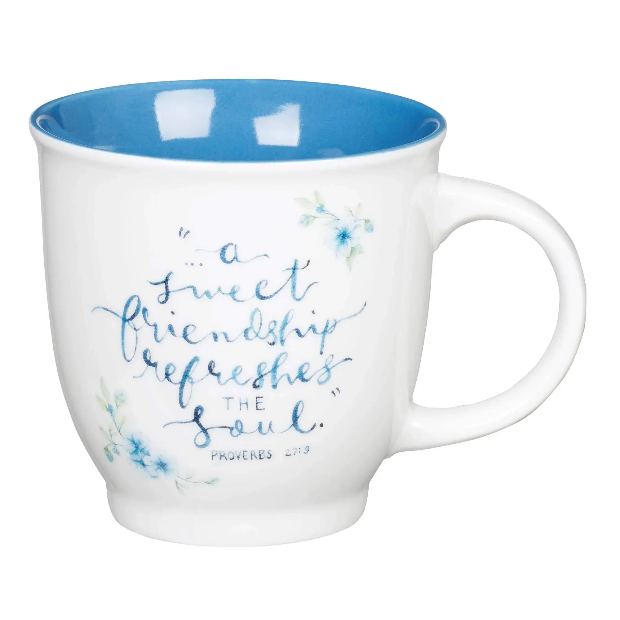 Christian Art Gifts Blue Floral Ceramic Coffee Mug – 14 oz. Microwave and Dishwasher-safe Inspirational Scripture Coffee and Tea Mug for Friends with Bible Verse: A Sweet Friendship – Proverbs 27:9