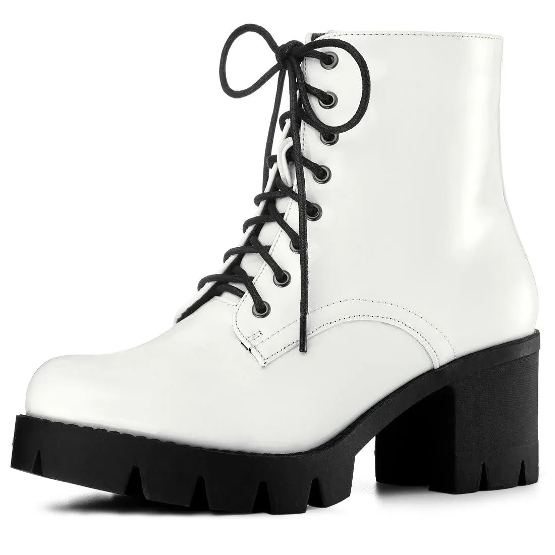 Women's Zipper Platform Chunky Heel Combat Boots - White - 7