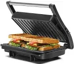 Aigostar Panini Press Grill, Sandwich Maker with Non-Stick Plates, Opens 180 Degrees for Any size, Indicator Lights, Electric Indoor Gril