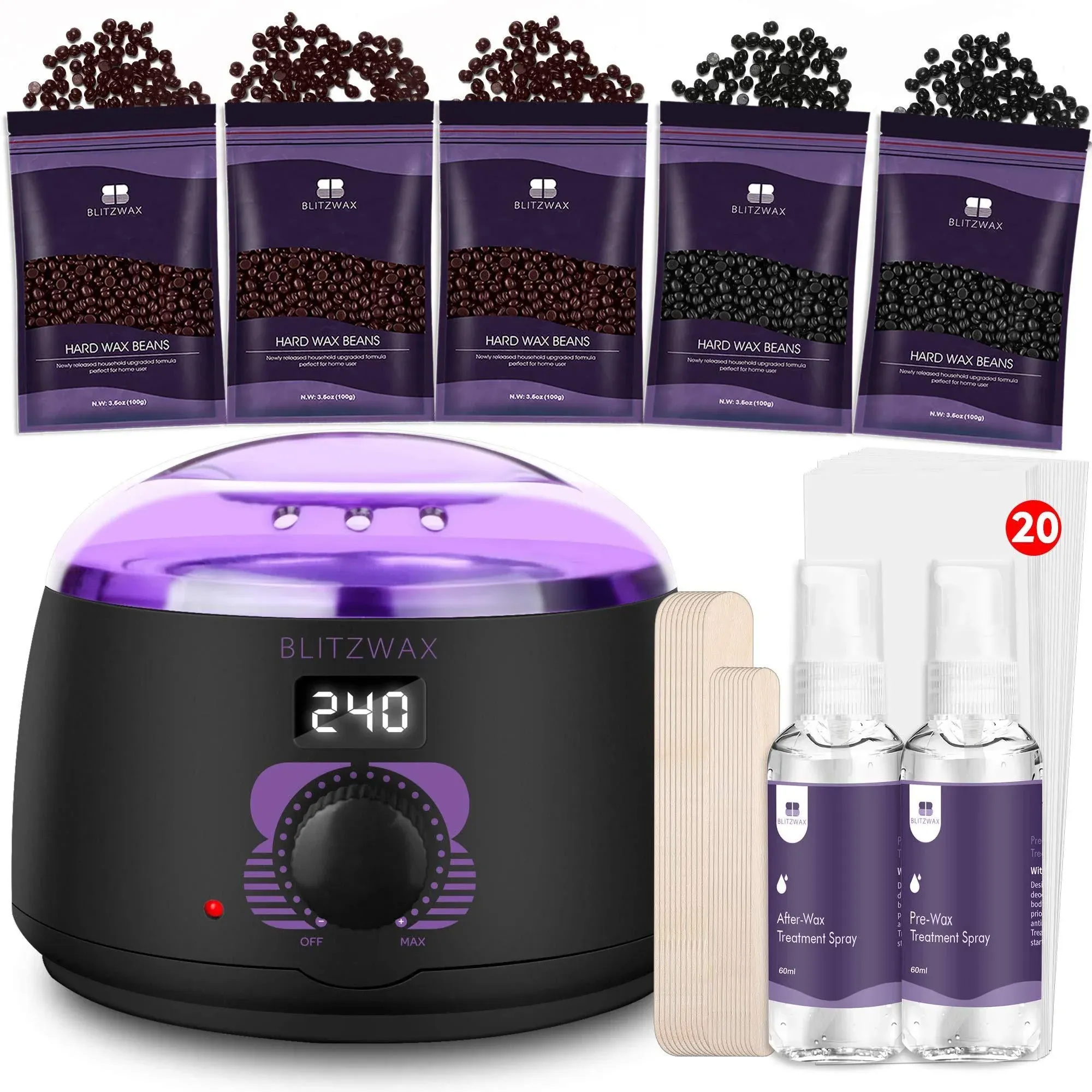 Blitzwax Waxing Kit for Women Men Digital Wax Warmer Hard Wax Kit with 50 Wax ...