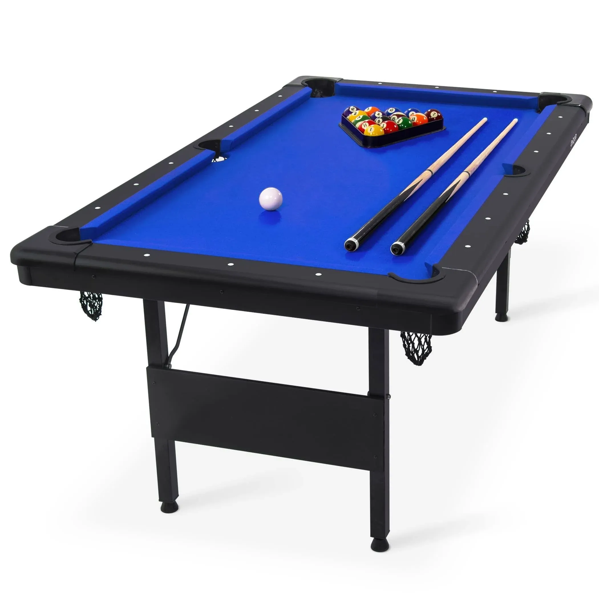 GoSports 7 ft Billiards Table Portable Pool Table Includes Full Set of Balls, 2 Cue Sticks, Chalk, and Felt Brush