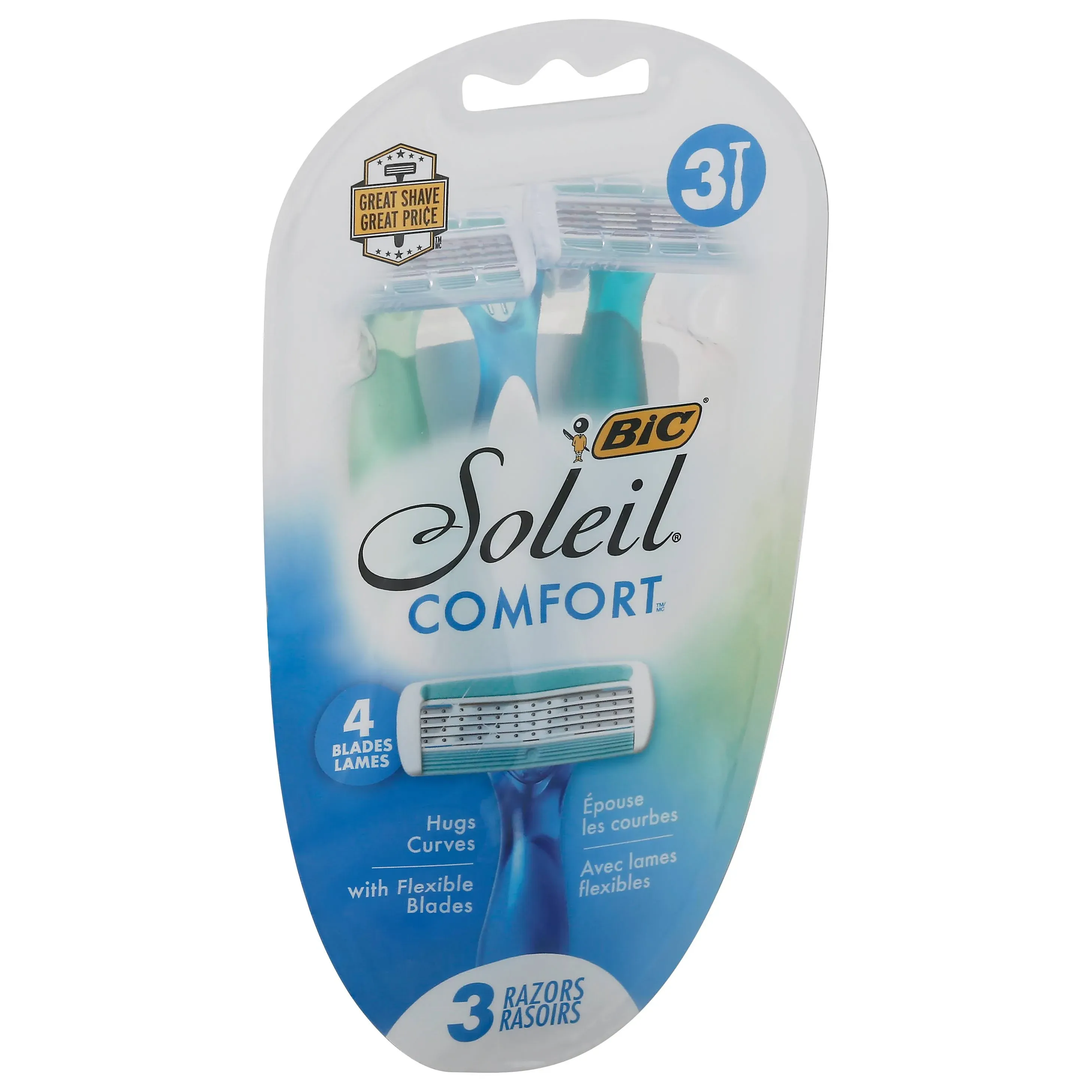 BIC Soleil Comfort 4-Blade Disposable Razors for Women Sensitive Skin 3 Piece In