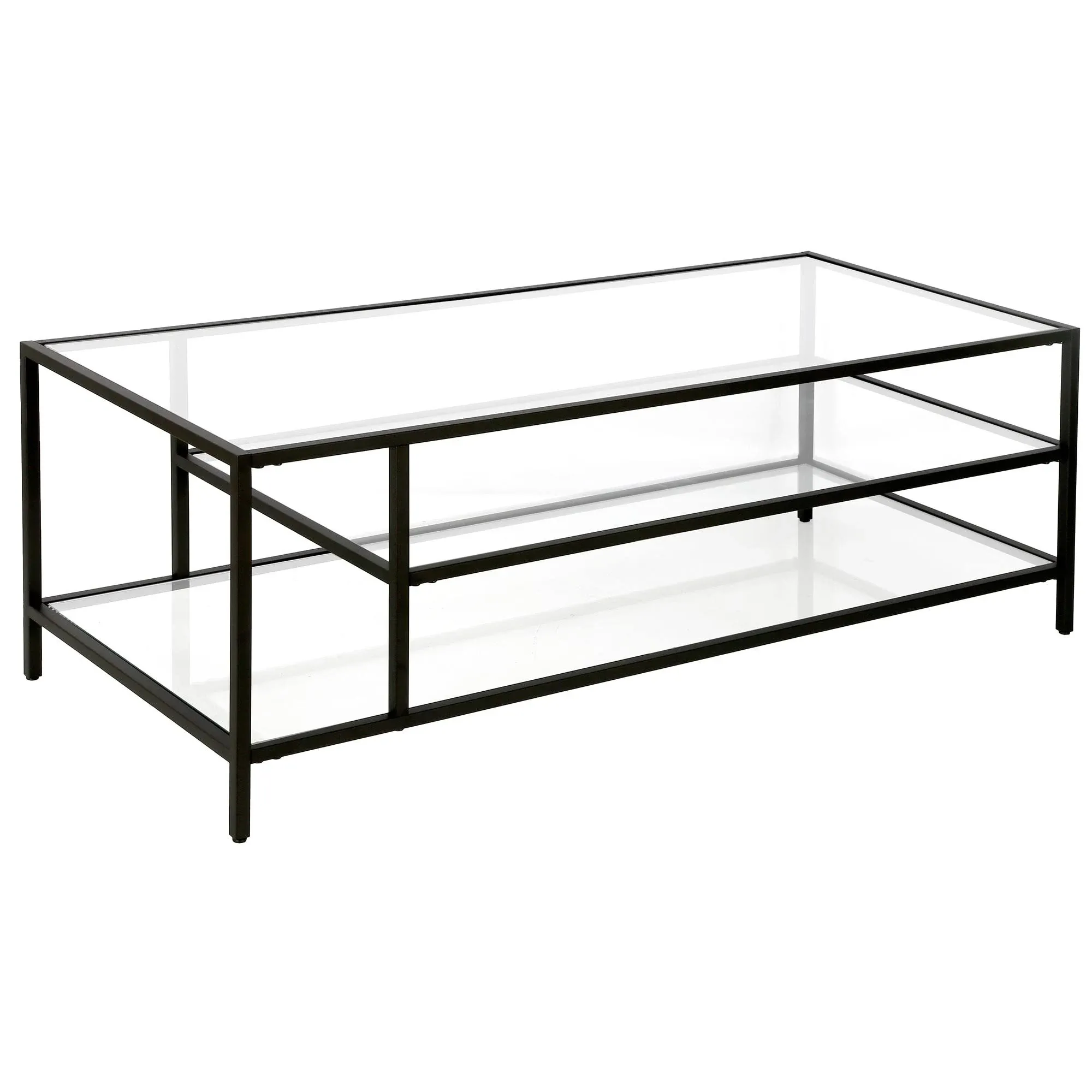 Winthrop Blackened Bronze Coffee Table with Glass Shelves - Hudson & Canal CT0772