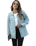 LifeShe Women's long oversized denim jacket boyfriend ripped distressed jean jackets coat