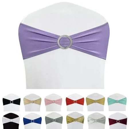 Spandex Chair Sashes Bands 50PCS Stretch Chair Ties Bows with Buckle Slider for Wedding Party Banquet Decoration (Lavender)…