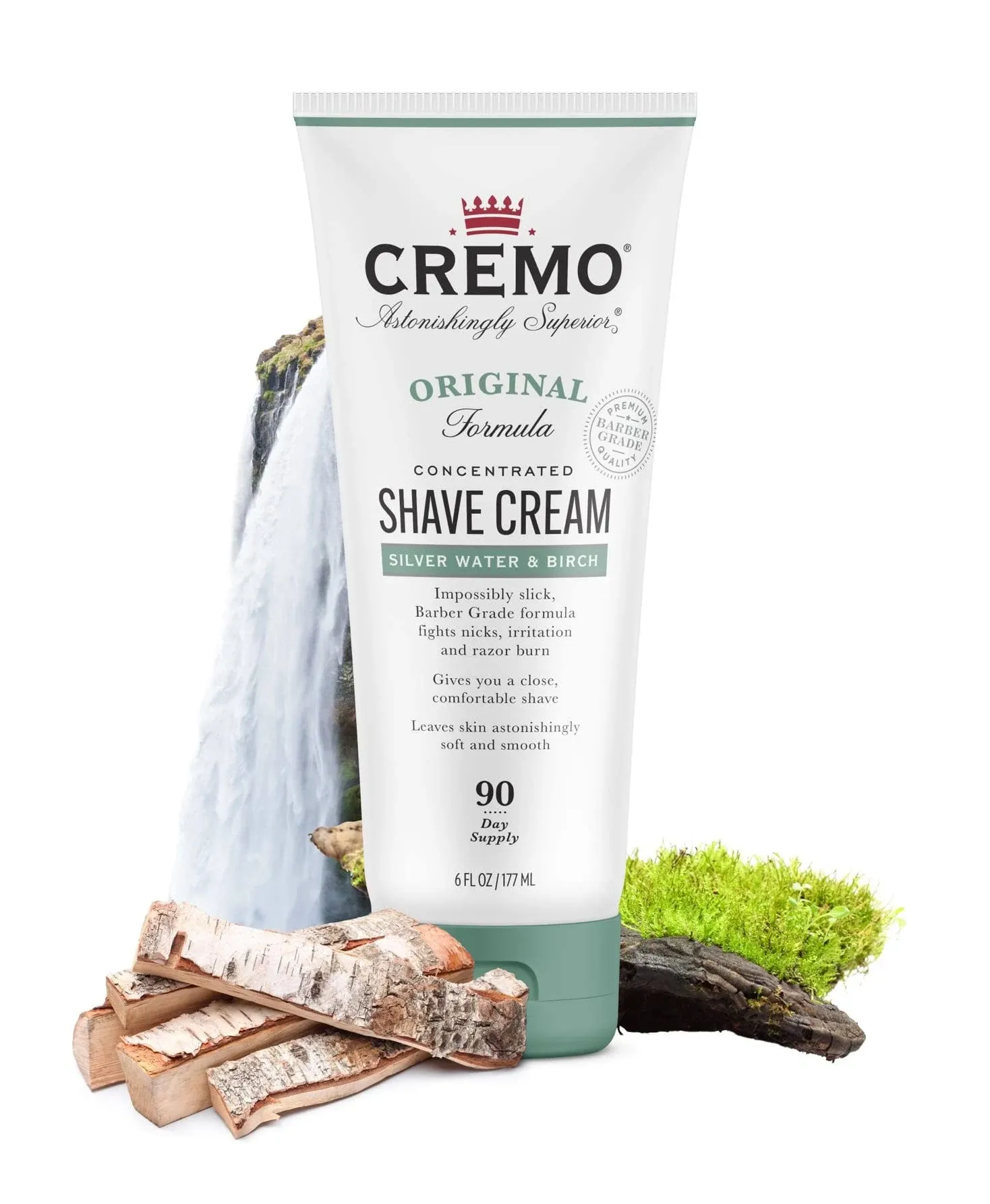 Cremo Barber Grade Silver Water &amp; Birch Shave Cream, Superior Ultra-Slick, 6 Oz