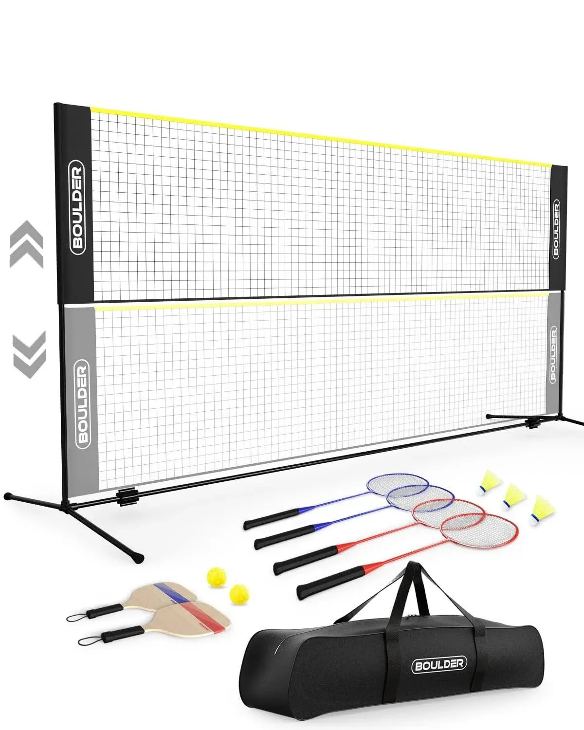 Boulder Sports All-in-One Pickleball &amp; Badminton Set - Half-Court Portable Pi...