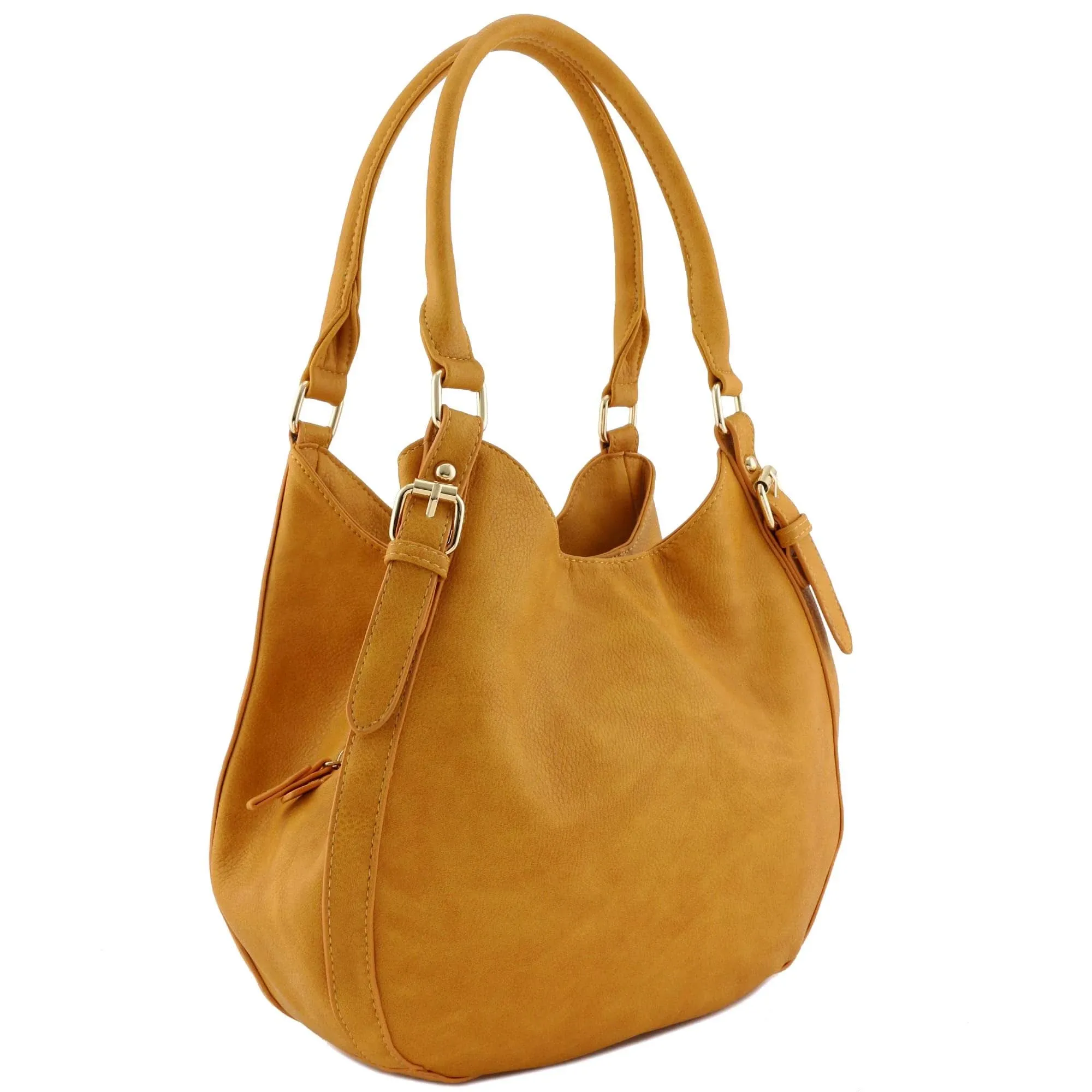 FashionPuzzle Light-Weight 3 Compartment Faux Leather Medium Hobo Bag (Mustard)